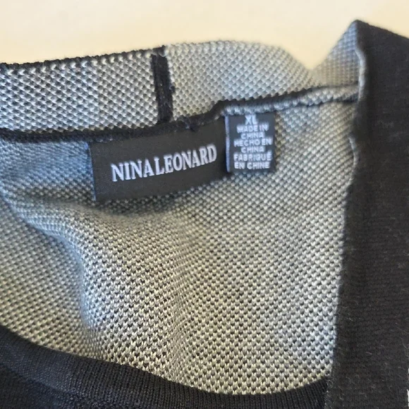 Nina Leonard Black and Gray Long Sleeve Dress - Picture 3 of 5